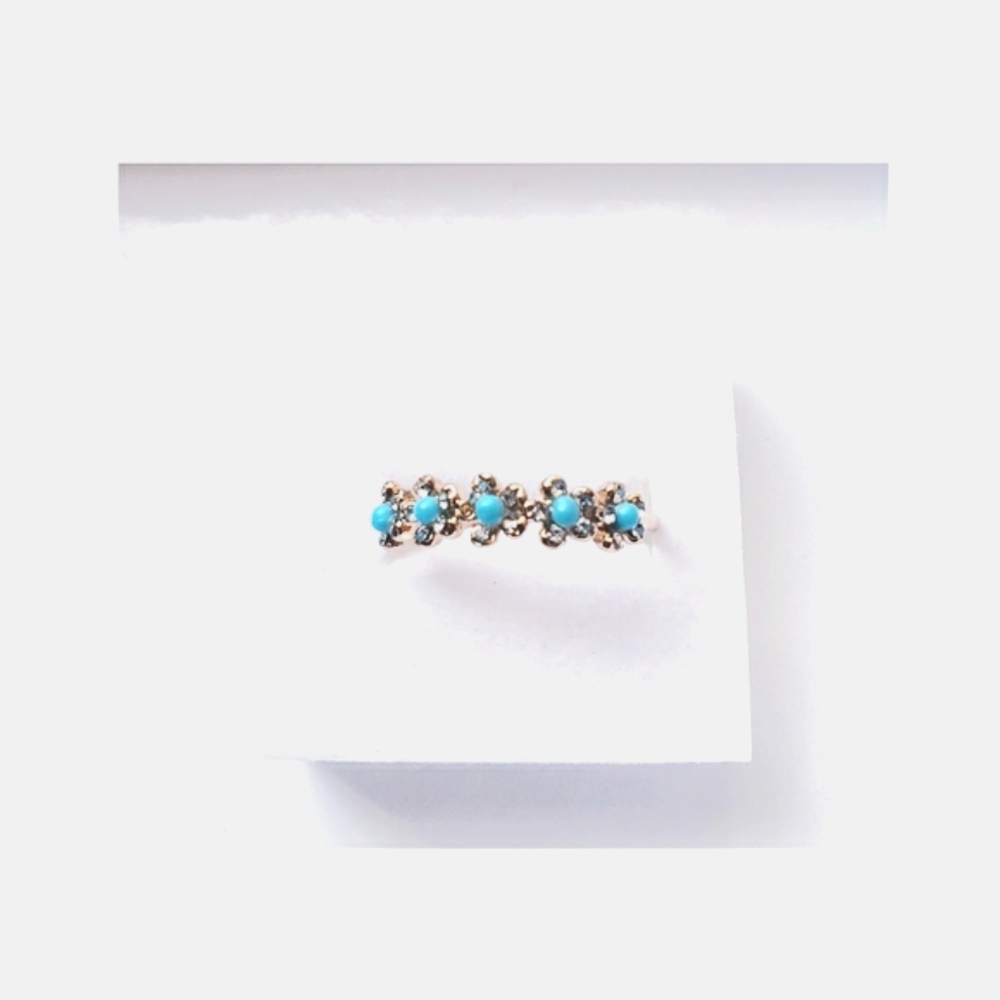 Turquoise Beaded Flowers Gold Tone Ring